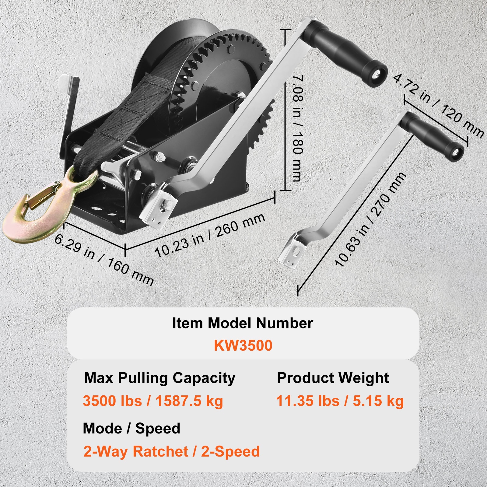 Hand Winch With Polyester Strap And Two-way Ratchet For Trailers_voghion.com